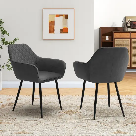 Leisure Dining Chair Set of 2 with Curved Backrest and Wide Seat Grey {3}