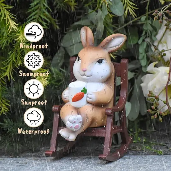 Solar Garden Statues Bunny Statue Easter Bunny Decorations Outdoor Resin Rabbit Garden Statue with Light Garden Decor Lawn Decorations 4.5 * 2.5 * 5.5 Inch Easter Gifts for Women {4}