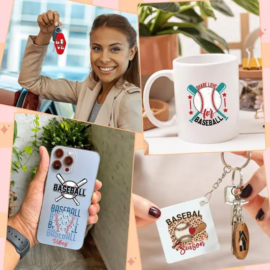 Keychain UV DTF Wraps Stickers - 8 Sheets Baseball Enthusiast Uvdtf Wrap Decals for Blank Keychain Decoration, Share Love Baseball Waterproof Transfer Stickers DIY Motel Keychain Craft Creative Decor {5}