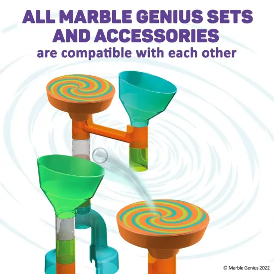Marble Genius Stunts Trampoline Set: Includes 2 New Patented Trampolines and 2 Catch Buckets, Compatible with Other Marble Genius Products, for Ages 5 and Above, Orange Swirl {6}