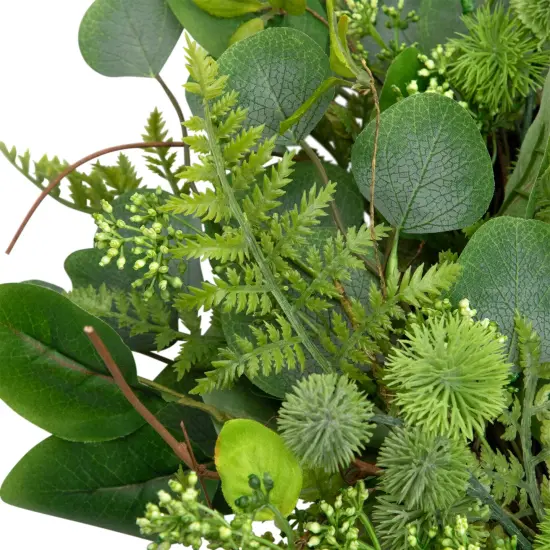 Northlight Seeded Eucalyptus with Sweet Gum Flowers Artificial Spring Wreath - 24" Green {6}