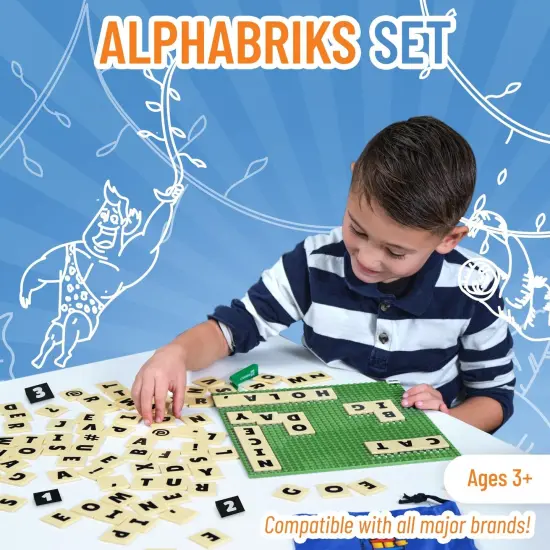 Strictly Briks AlphaBriks, MathBriks, and 10x10 Green Baseplate, 200 Pieces, 2x2 Alphabet Letter and Number Bricks, Easy to Remove, Fun and Educational Tool, 100% Compatible with All Major Brands Multicolor {2}
