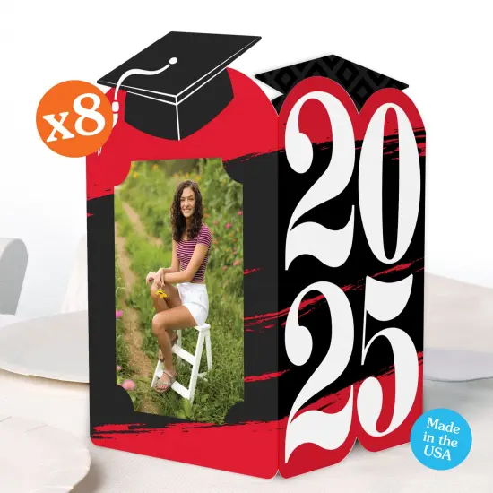 Big Dot of Happiness Red 2025 Graduation Photo Holder Centerpieces, 4x6 Picture Display Box, Table Decoration Centerpiece for Grad Party Decor, 8 Count {1}