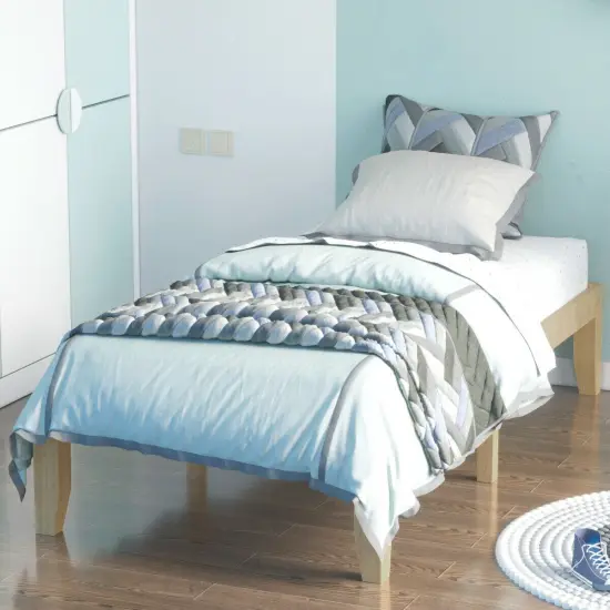 Solid Wood Twin Platform Bed with Storage Space Sturdy Frame and Noise-free Design Natural {6}