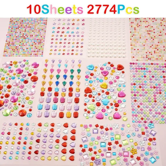 2774pcs Gem Stickers Jewels for Crafts - Self Adhesive Rhinestone Jewel Stickers, Stick on Gems Rhinestones for Crafts, Acrylic Bling Heart Stickers, Craft Supplies for Kids {5}