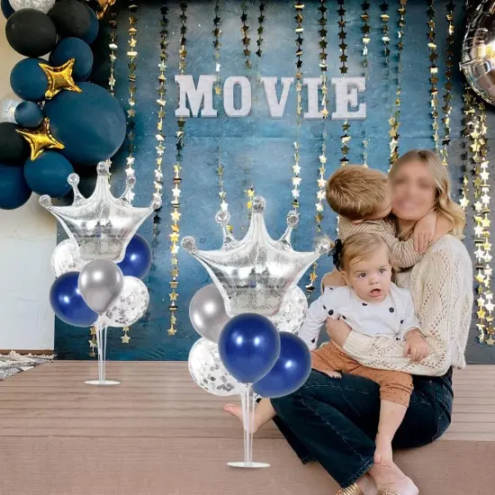 Table Centerpiece Balloons Stand Kit Include Blue Silver Latex Confetti Balloons and Foil Crown Balloon for Birthday Baby Shower Graduation Anniversary Table Party Decorations {4}