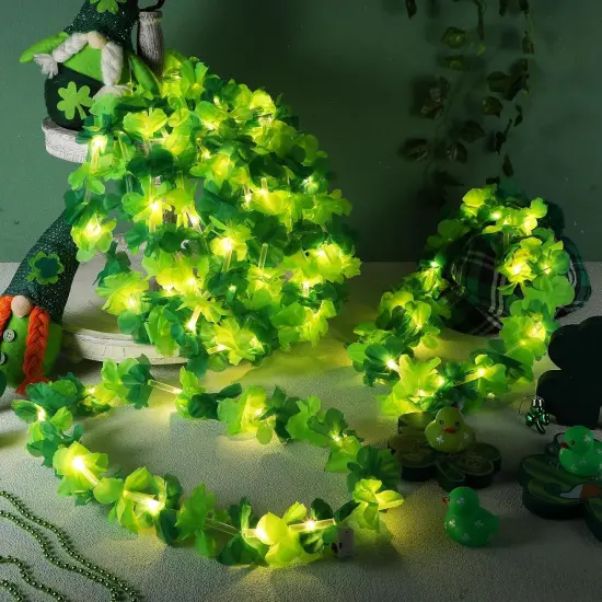 48 Pcs LED Hawaiian Leis Light up Flower Leis Necklace with LED Lights Luau Flowers Necklaces for Masquerade Beach Wedding Tropical Themed Party Supplies(Bright Green) {4}
