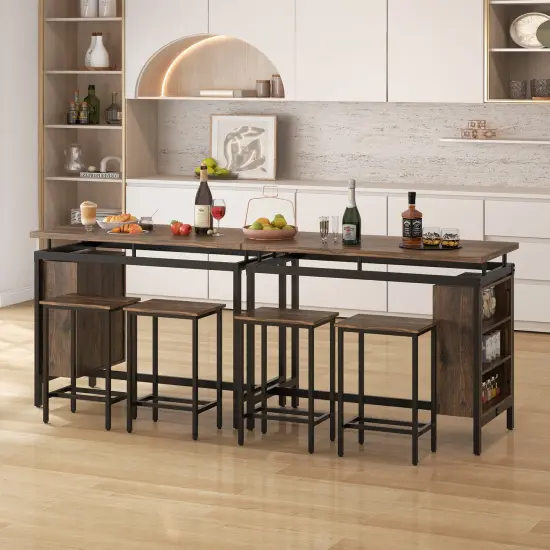 3 Pieces Dining Table Set with 3-Tier Storage Shelf and Metal Frame-Brown {6}