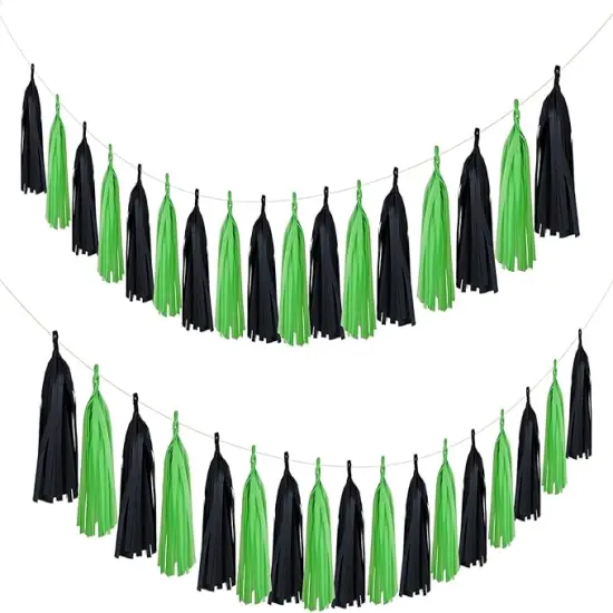 Black Green Party Decorations 20PCS Tissue Party Banner Garland for Graduation Gaming Birthday Wedding Outdoor Garden Decorations {2}