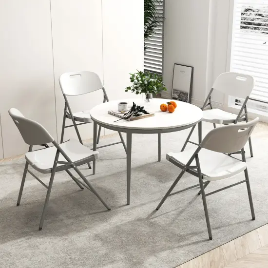 4 Pack Folding Stackable Chairs with Metal Frame and Carrying Handle-White {2}