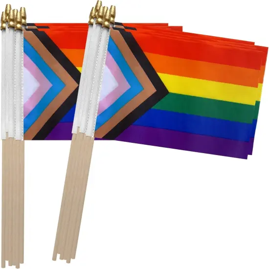 Progress Rainbow Gay Pride Stick Flag Small Mini Hand Held LGBT Flags,5x8 Inch,12 Pack {1}