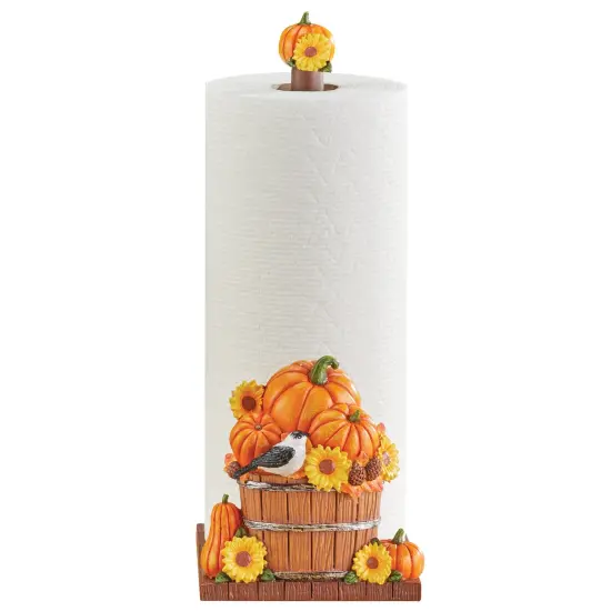 Collections Etc Hand-Painted Autumn Pumpkin Basket Paper Towel Holder {2}