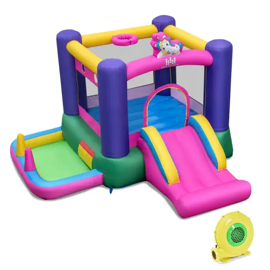 6-in-1 Bouncy Castle Inflatable Bounce House with Slide and Ball Pit with 480W Blower {1}
