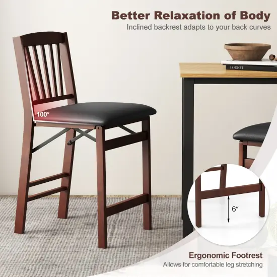 Set of 2 Counter Height Chairs Folding Kitchen Island Stool with Padded Seat-Brown {6}