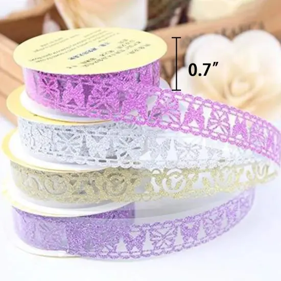 SallyFashion Lace Washi Tape, 6 Roll Lace Pattern Glitter Bling Self-Adhesive Tape Diamond Washi Tape Masking DIY Scrapbooking Lace Tape Sticker Color Random {6}