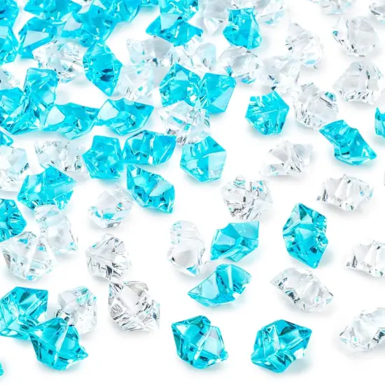 Blue and White Fake Ice Rocks, 150 PCS Acrylic Decorative Ice Clear Ice Rock Diamond Crystals Gems {1}