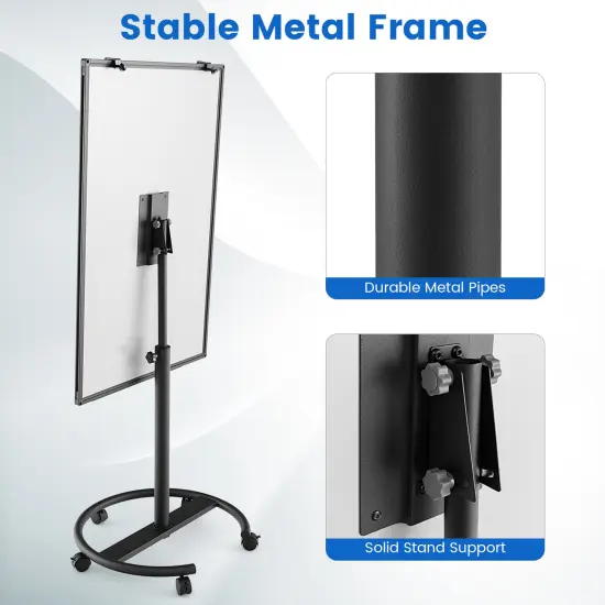 Height-Adjustable Mobile Whiteboard with Round Stand Paper Clips-Black {6}