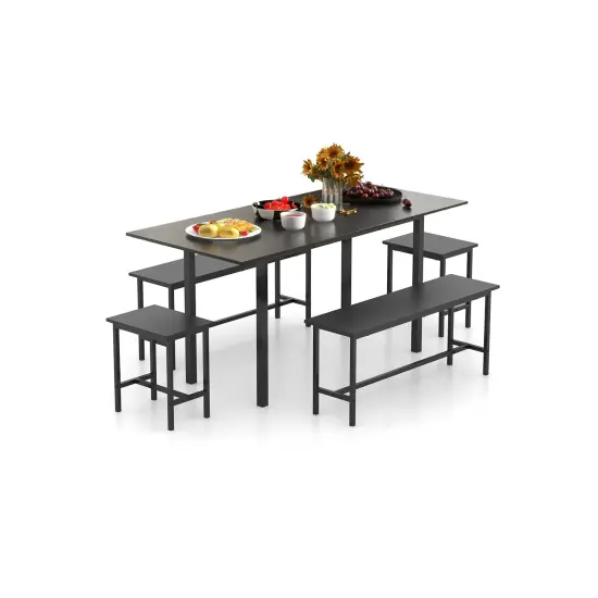 5 Piece Dining Table Set for 4-6, Includes 2 Benches & 2 Stools, Ideal for Kitchen & Dining Room Black {1}
