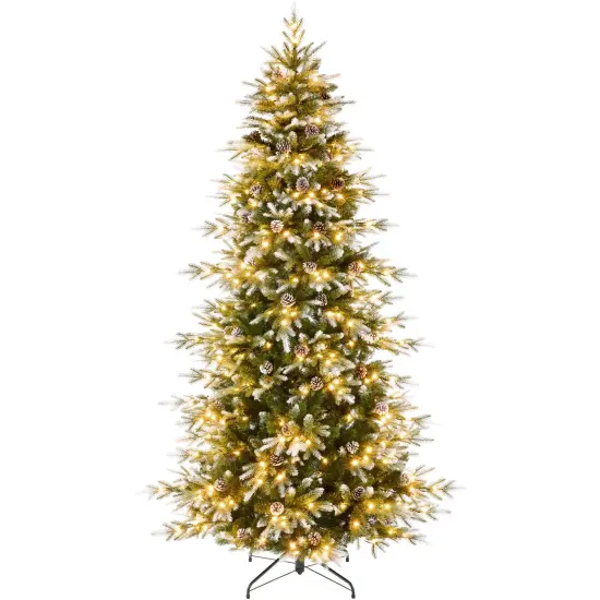 Best Choice Products Pre-Lit Artificial Flocked Slim Aspen Noble Fir Christmas Tree w/ Branch Tips, LED Lights {7}