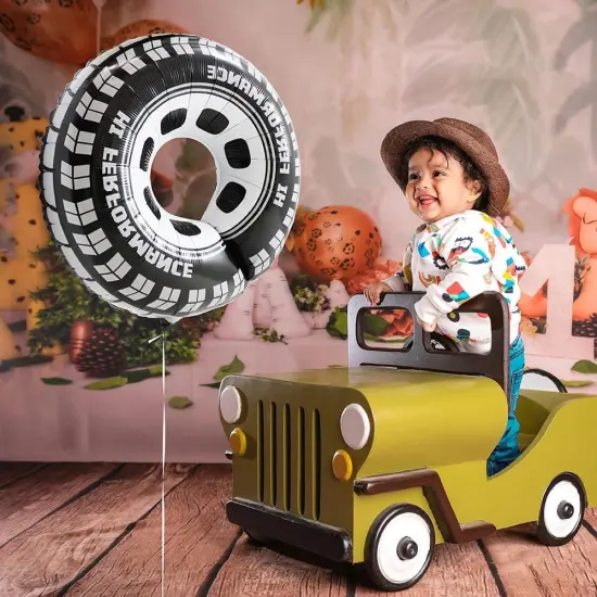 30 Inch Black Car Wheel Tire Party Balloons, Classic Large Racing Car Hot Wheels Mylar Foil Balloon For Men and Boys Racetrack Car {2}