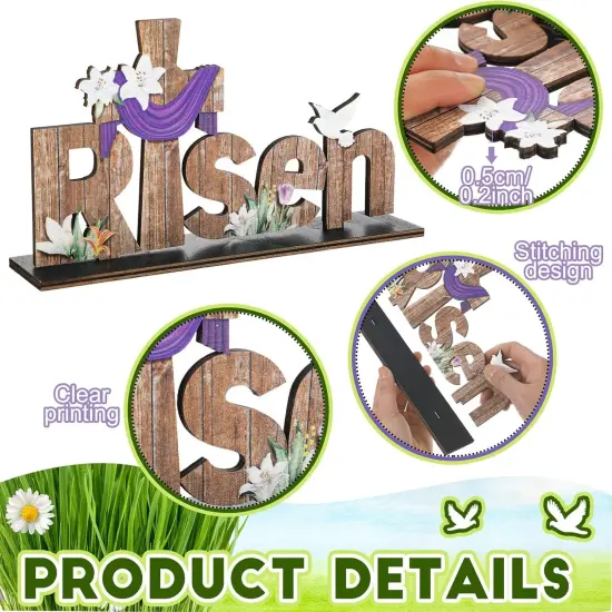 3 Pcs Easter Table Decor He is Risen Tabletop Decorations He Lives Wooden Signs Religious Jesus Cross Rustic Table Centerpiece for Easter Party Home Dinner Spring Decor {3}