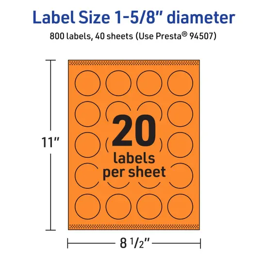 Avery Bright Orange Paper Labels, 1-5/8" Diameter Round {5}