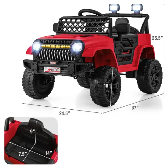 12V Ride-On Truck Car for Kids with Parental Remote, Music Player, and LED Lights Red {3}
