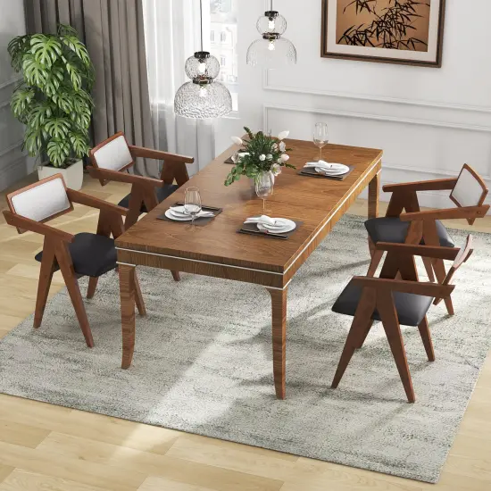 Walnut Wooden Mid-Century Accent Chairs with Leathaire Seat Cushions, Set of 2 {5}