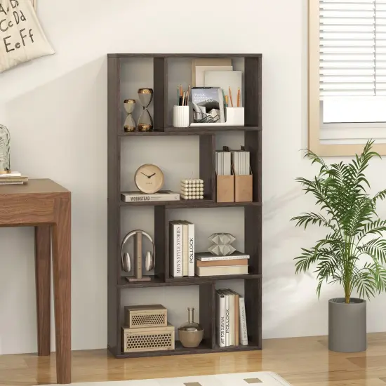 48 Inch 4-Tier Geometric Bookshelf with 8 Cubes for Living Room Bedroom Grey {6}