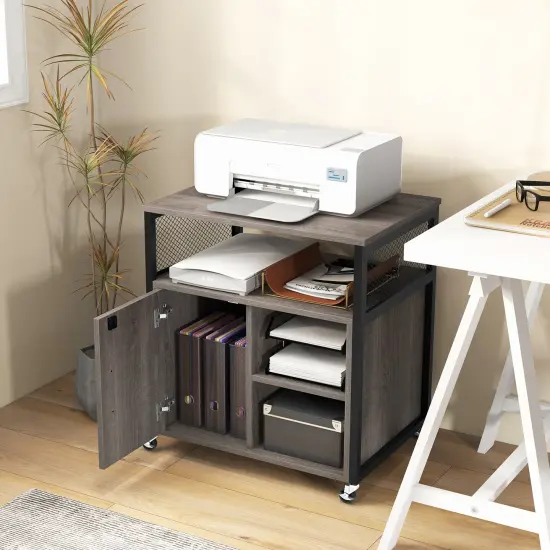 File Cabinet on Wheels with Charging Station and Cable Management Hole Grey {3}