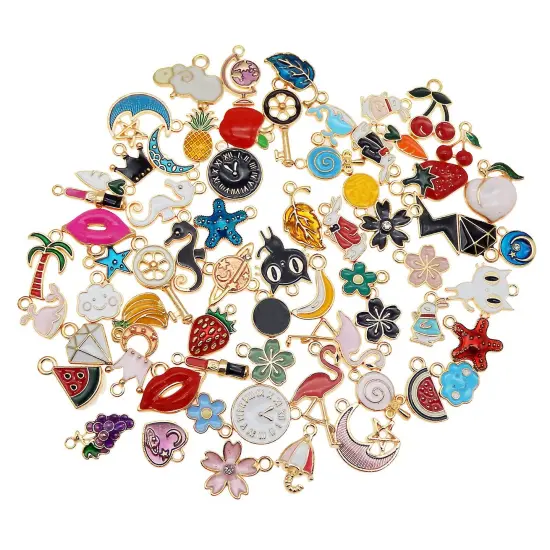 60pcs(30PAIRS) Assorted Gold Plated Enamel Moon Star Animals Dainty Dangle Fruit Flowers Pendants Charms for Earrings Jewelry Making Necklace Bracelet {5}