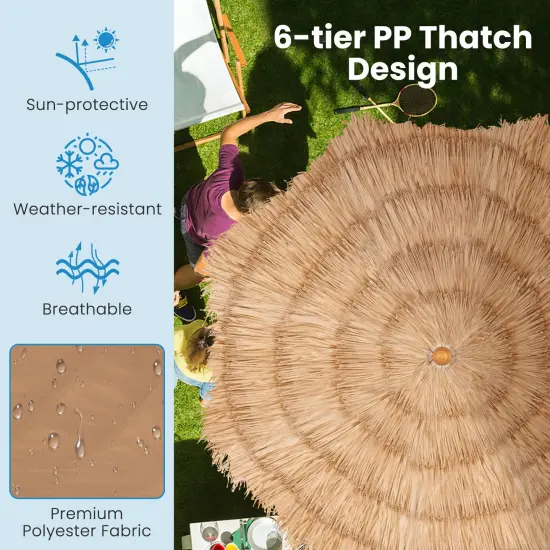 6.5 Feet Thatched Tiki Umbrella with Foldable Stand Push Button Tilt-Natural {5}