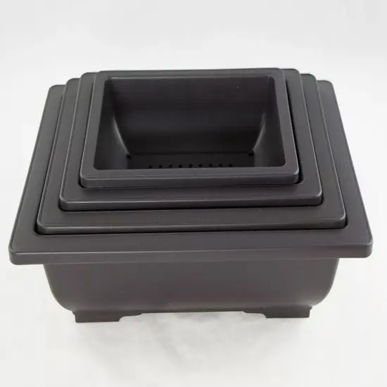 4 Mix 6.25"-10" Rectangular Plastic Bonsai, Cactus / Succulent Pot - Dark Brown {1}