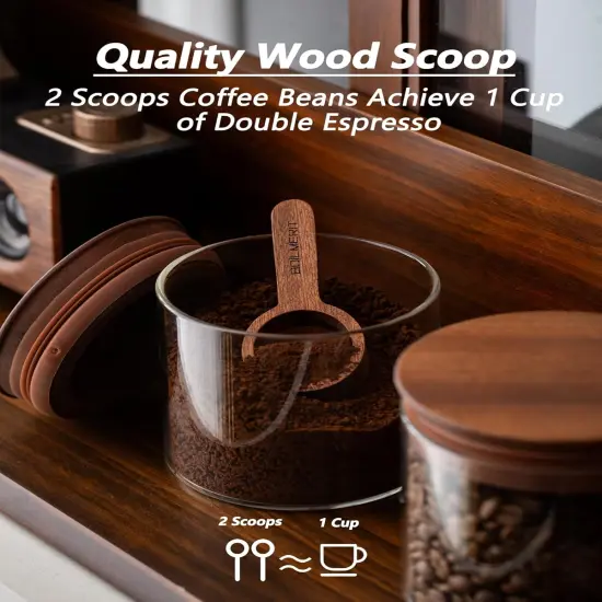 500ml Glass Coffee Canister with Wooden Lids and Scoop, Kitchen Coffee Container Set of 2 Hold Up to Total 12 oz of Coffee Bean, Airtight Food Storge Jars for Ground Coffee Bar Cereal Snack {4}