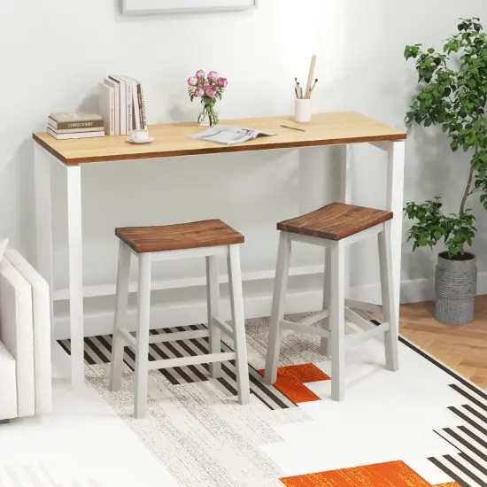 Rubber Wood Acacia Wood Saddle Bar Stools - Set of 2 {3}