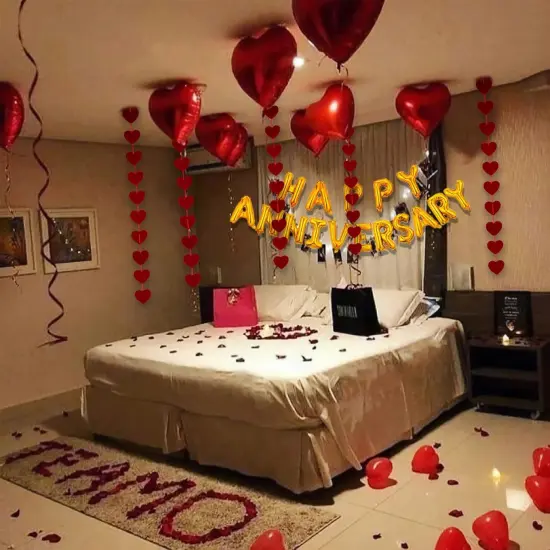 Anniversary Party Decoration Set &ndash; Banner, Balloons, Garland & Rose Petals {2}