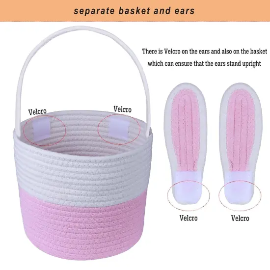 Easter Basket Empty Easter Baskets for Kids Boys Girls with Bunny Tag Egg Basket Eater Gifts Basket Toddler Teens Babys First Easter Basket with Handle Pink White {2}