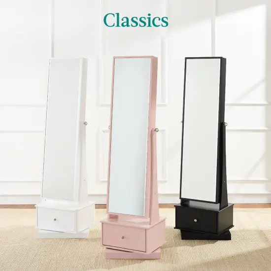 Best Choice Products 360 Swivel Standing Mirrored Jewelry Cabinet, LED-Lit Makeup Organizer w/ Mirror Walnut {4}