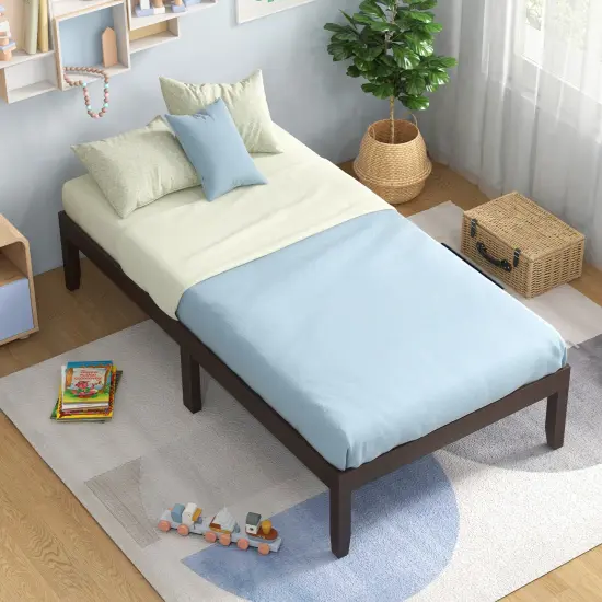 14 Inch Twin Wood Platform Bed Frame with Wooden Slats Support Perfect for Dorms Espresso {3}