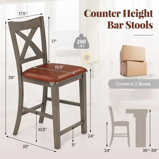 Bar Stools Set of 2 with Cross Back and Faux Leather Upholstered Seat-Grey {4}