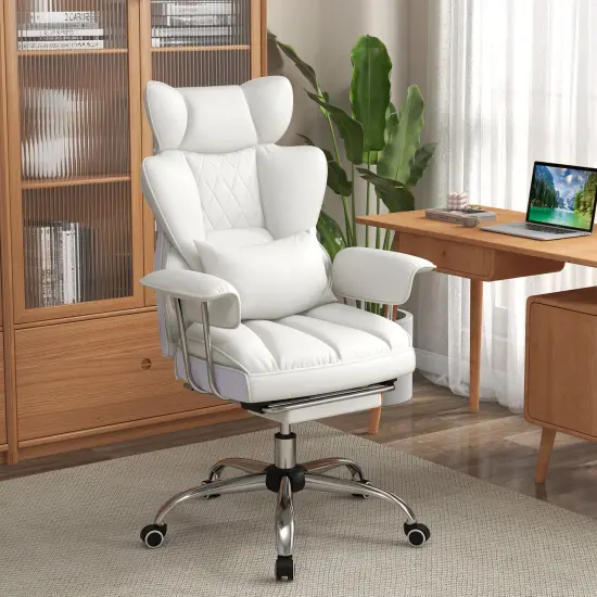 Big and Tall Executive Office Desk Chair with Footrest White {2}
