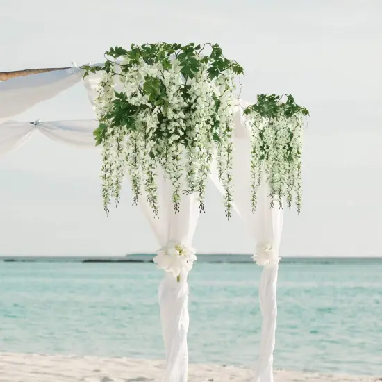 69" White Artificial Silk Wisteria Spray Branches - Pack of 6 - Realistic and Long-Lasting Faux Flowers for Elegant Home Decor, Wedding Displays & Special Events {2}