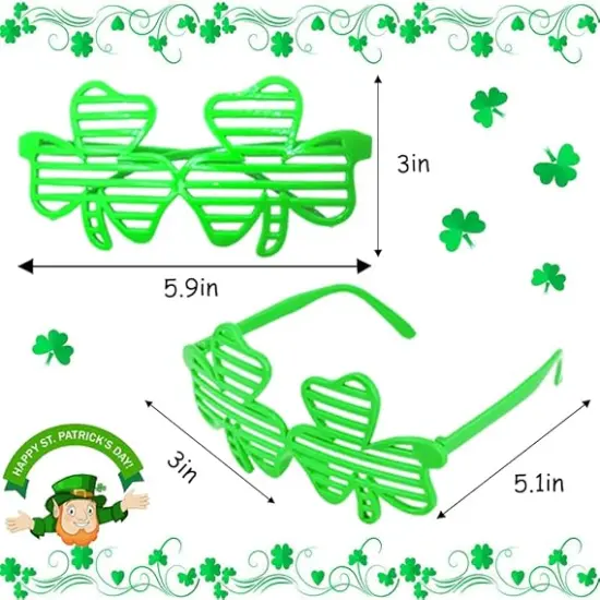 24 PCS St. Patricks Day Shamrock Glasses, Green Plastic Shutter Glasses Four Leaf Clover Eyeglasses for St. Patrick's Day Costume Party, Irish Photo Props, St Pattys Party Supplies Decor {2}