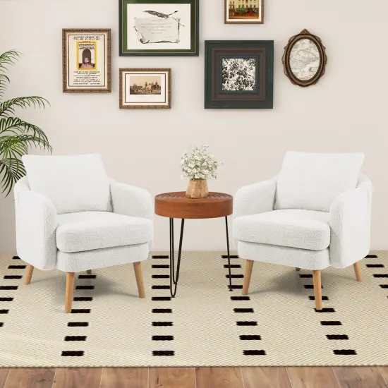 Sherpa Accent Chair Modern Living Room Chair with Seat Cushion White {6}