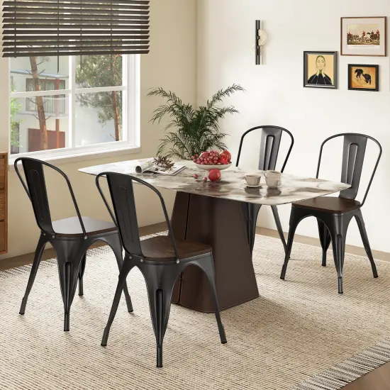 Metal Style Dining Chairs Set of 4, Stackable Kitchen Chairs with Wood Seat Black {3}