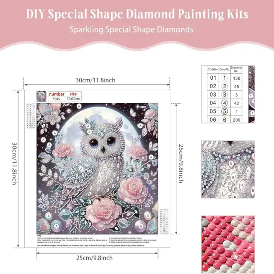 5D Special Shape Diamond Art Kits for Beginners, Owl Diamond Painting Kits for Adults, Flowers Crystal Rhinestones Diamond Painting for Home Wall Decoration Gift 12x12inch {2}