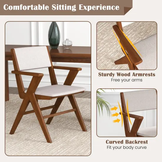Wooden Dining Chair with Rubber Wood Frame Set of 2-Walnut {6}