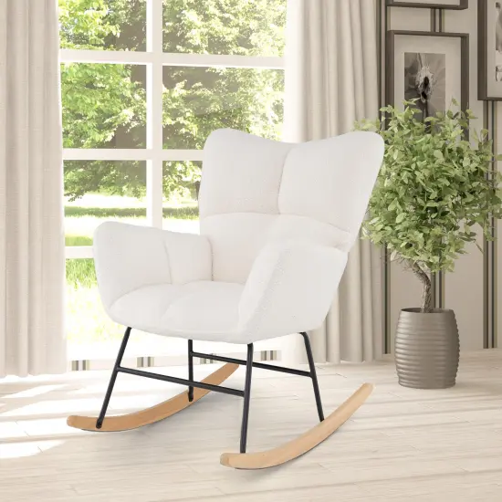 Nursery Rocking Chair with Comfy Backrest and Armrest-Beige {5}