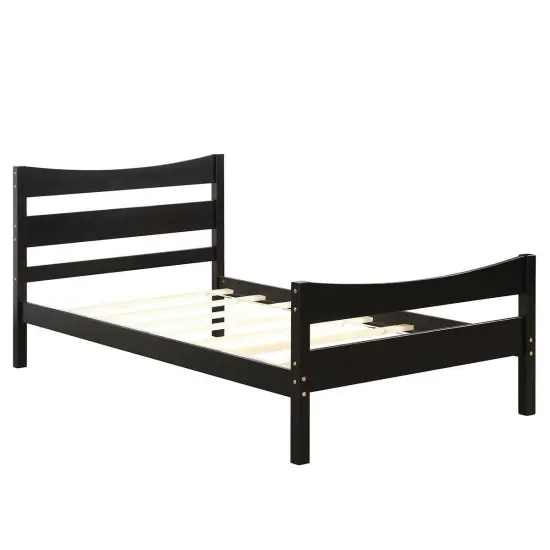 Pine Wood Twin Platform Bed with Headboard Footboard Under-bed Storage and Sturdy Slat Support Dark Brown {1}