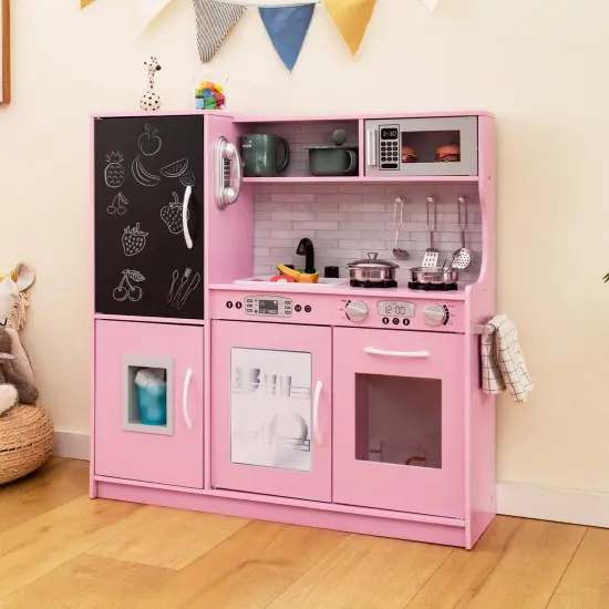 Wooden Pretend Play Kitchen Set for Toddlers, Boys & Girls Ages 3-6 with Cooking Accessories Pink {2}